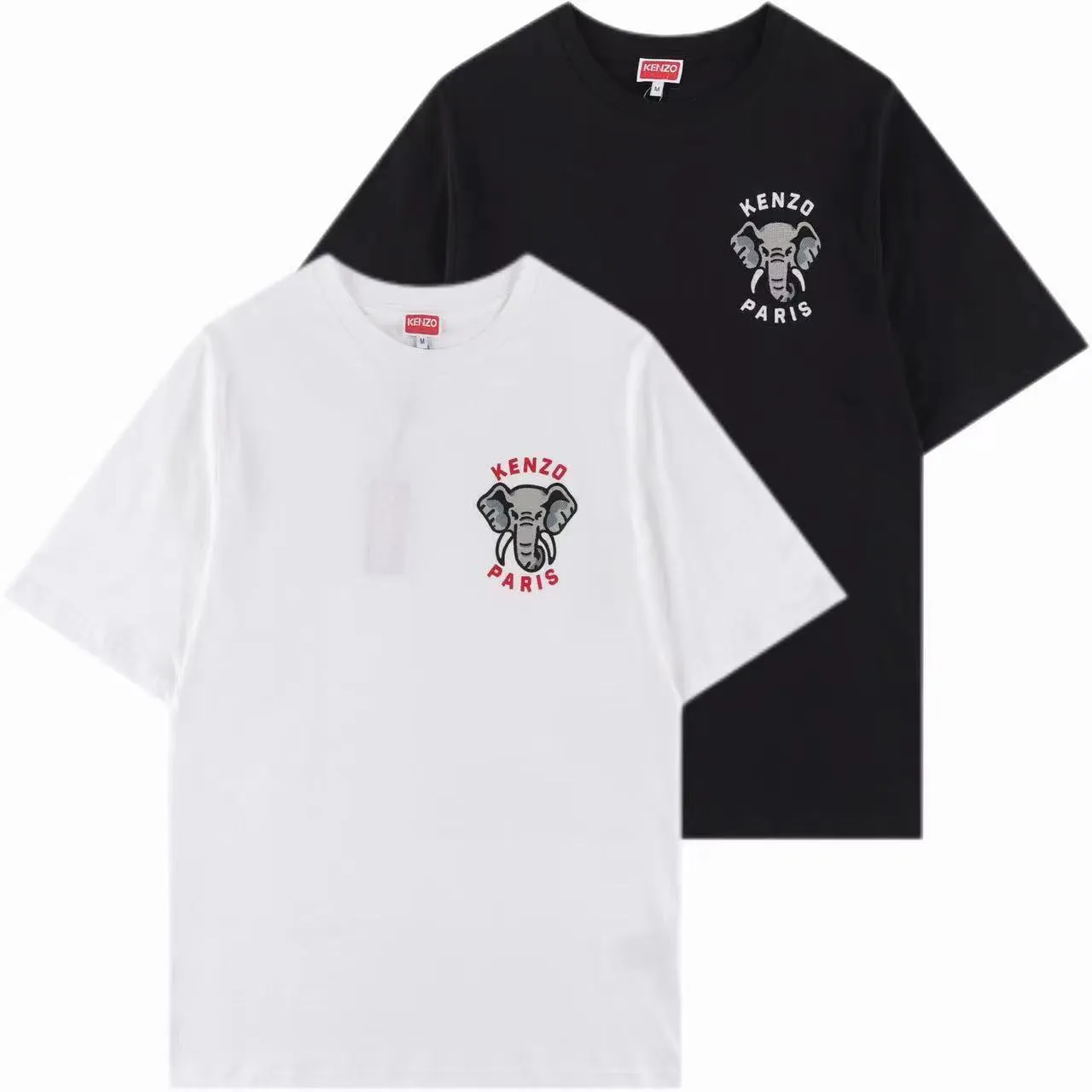 KENZ*2024SS spring and summer short-sleeved T-shirt New Arrival Takada, the mascot elephant is matched with the letter logo chain Tajima embroidery process, the letter label is embellished on the back, and the details are in place💯, OVER SIZE large version, made of 220 grams of double-ply double yarn cotton fabric, washed, and feels more comfortable, Same Style for men and women Color: Black White Size: XS-XL